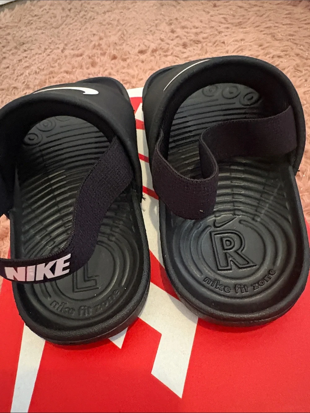 Nike Kids Black Slide Sandals with White Swoosh Back Strap